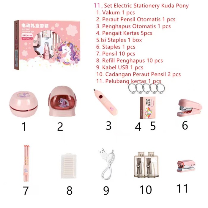 

Electric Stationery 11 Set/ Set Alat Tulis Elektrik Warna Pink Dan Bir