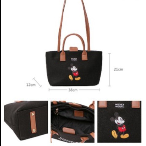 GRACEGIFT MICKEY MOUSE CANVAS TOTE BAG - BEIGE