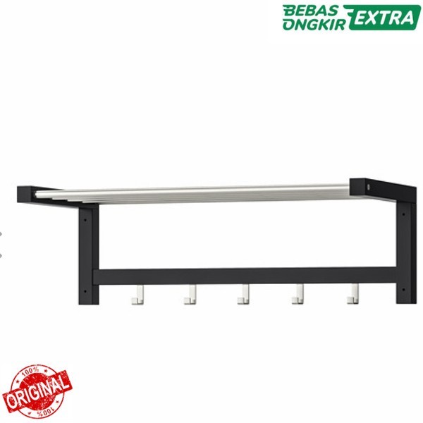 [Ori] Rak Topi Gantungan Mantel Dinding Tembok Serbaguna 79Cm Original_Hitam Bisa Gojek