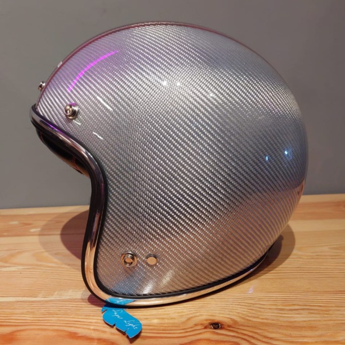 [New Ori] Jerico Carbon Cf500 Silver List Red  Helm Half Face  Original Bisa Gojek