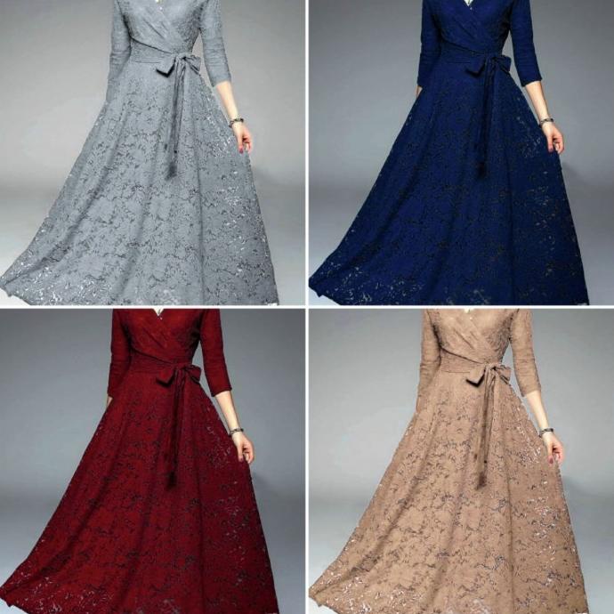 Terbaru Maxi Dress Wanita Mx Brukat Furing Longdress Brokat Baju Pesta Party Berkualitas