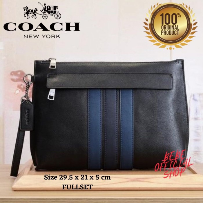 ✨Sale [Original] Coach Pouch Men'S Striped Spell Big Clutch / Clutch Pria Berkualitas