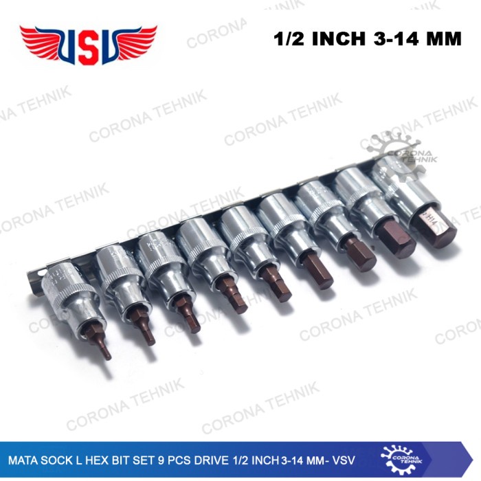 Mata Sock L Hex Bit Set 9 Pcs Drive 1/2 Inch H3-H14 - 3-14 mm - VSV star