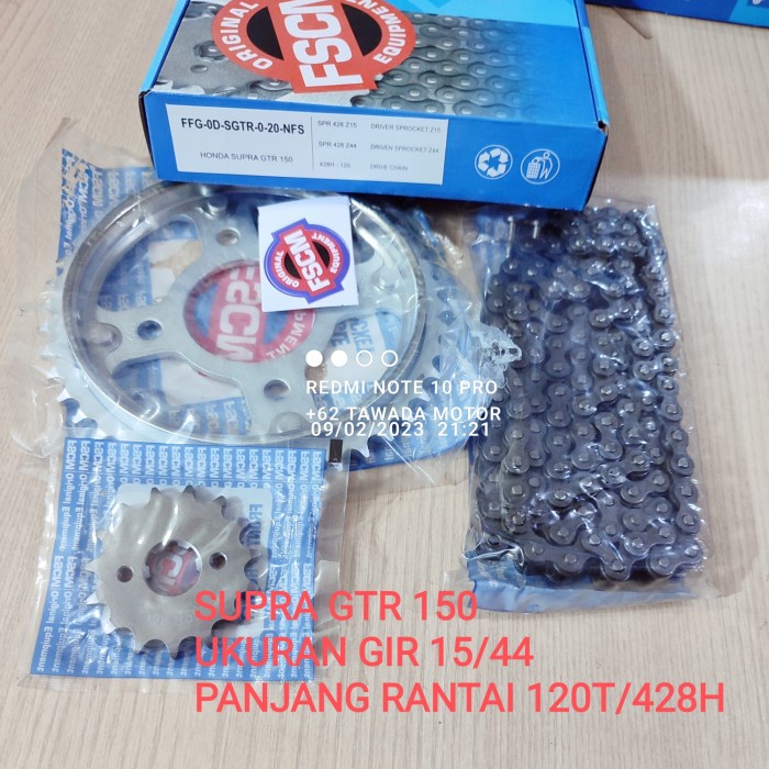 GIR SET HONDA SUPRA GTR 150 MERK FSCM 15/44 RANTAI 120T-428H terbaik