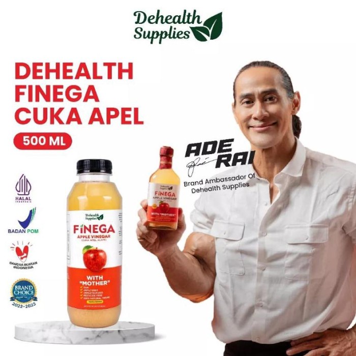 

Terlaris DEHEALTH SUPPLIES FINEGA CUKA APEL 500ml kemasan botol plastik /cuka SALE