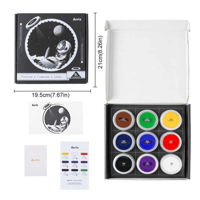 

Promo Arrtx Premium Gouache Paints 9Clr X30Ml Set A