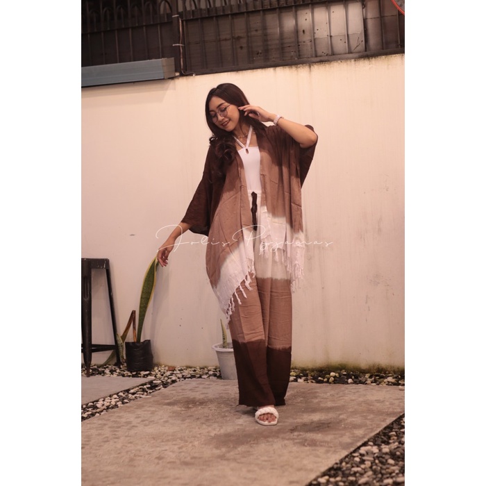 BAJU TIE DYE GRADASI COKLAT SETELAN WANITA BALI CARDIGAN OUTER