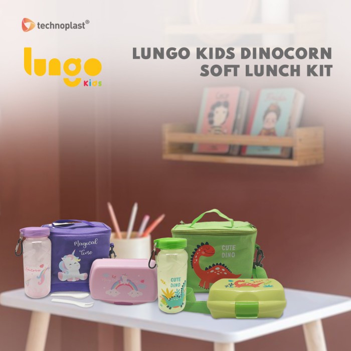 Promo Lungo Kids Dinocorn Soft Lunch Kit / Lunch Box Set Dengan Tas