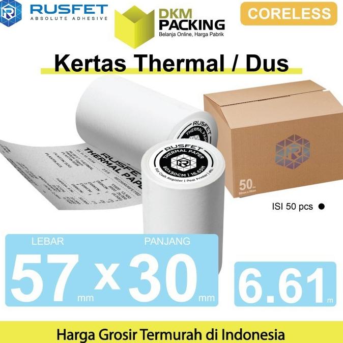 

Kertas Thermal Printer Paper CORELESS Resi Barcode EDC POS 57x30mm DUS