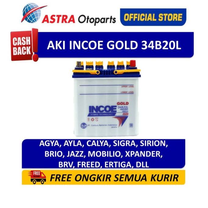 Aki Incoe Mobil Agya Ayla Calya Sigra Incoe Gold 34B20L (35 Ah) Kwg