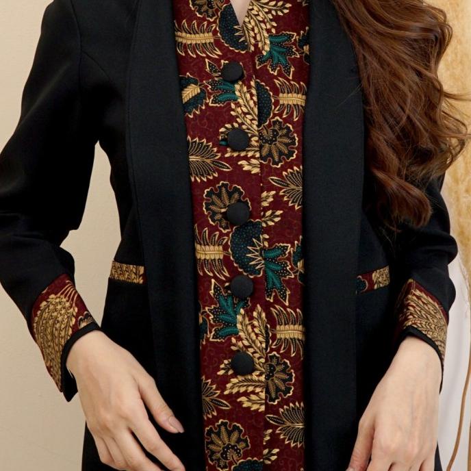 Jas Blazer Batik Wanita Asn Pns Model 5001 Warna Hitam Set Celana