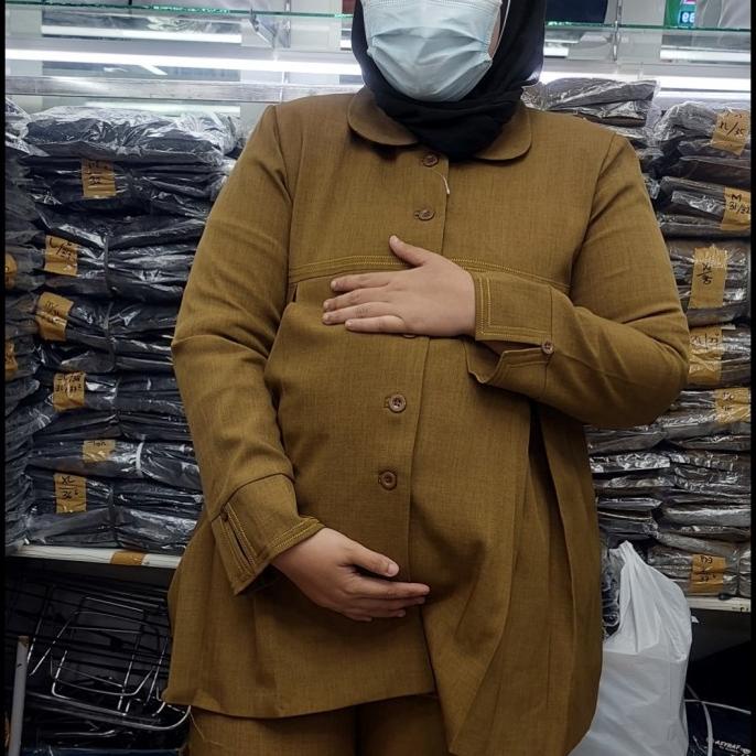 seragam pns wanita hamil - pemda - pemda tua - biru dongker -abu tua