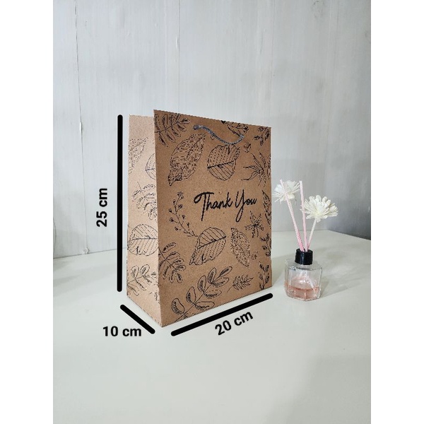 

paperbag motif daun coklat thankyou 20x10x25