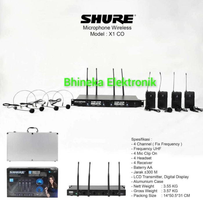 mic wireless shure X1 CO / x1co mic shure 4bh mic jepit + headset