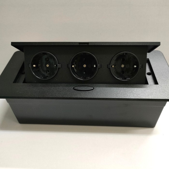 Stop Kontak Meja Tanam 3 Lubang 3 Socket Hitam