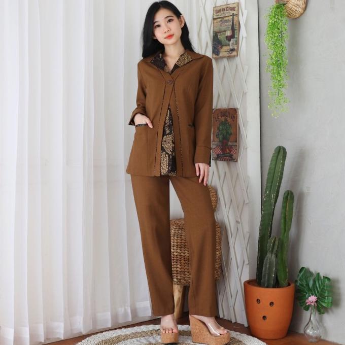 Seragam Blazer Batik Pns Wanita Model 6602 Warna Pemda Aceh Set Celana