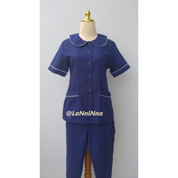Baju Suster - Celana Panjang - Polos Biru Navy Renda- XXL