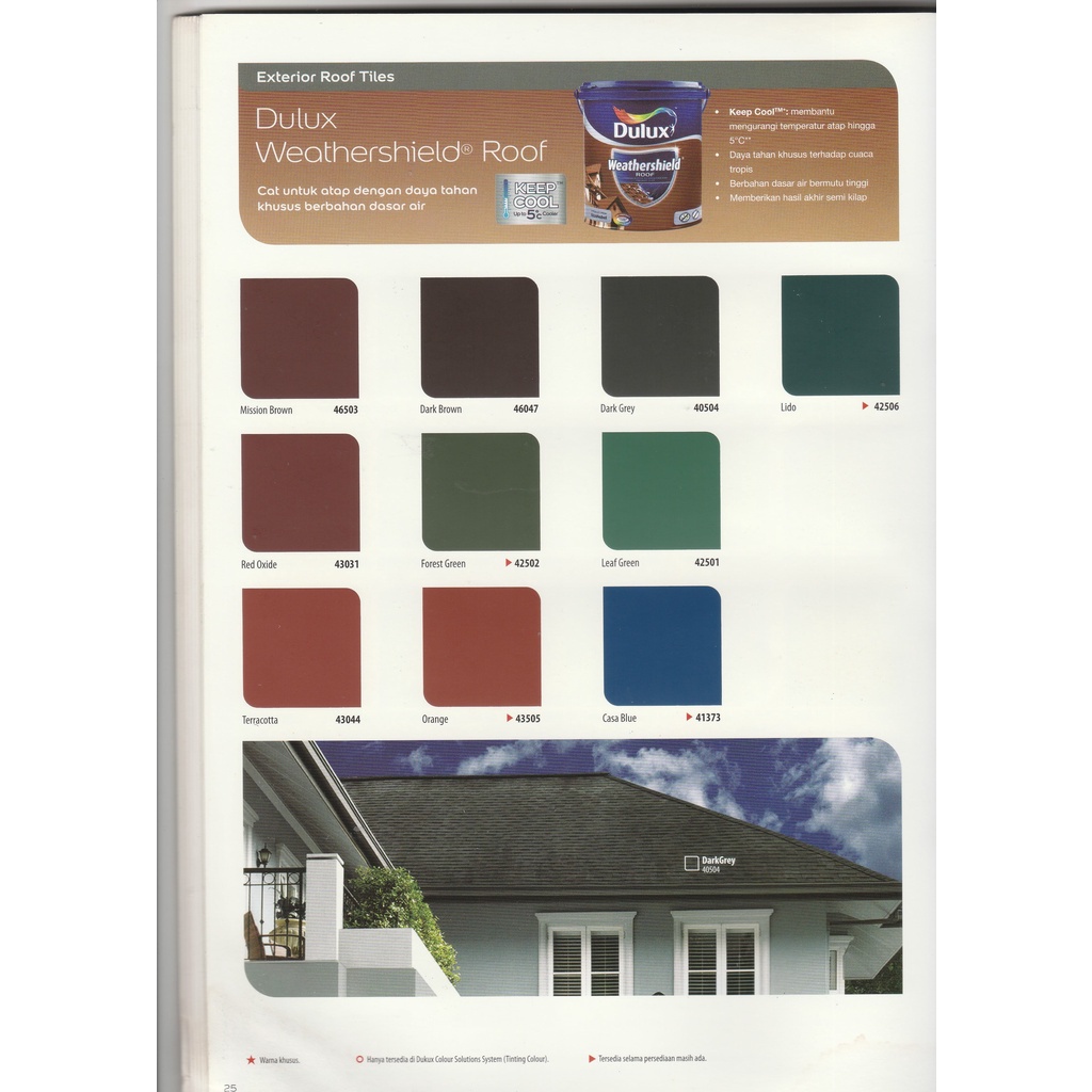 Cat Genteng - Cat Atap Rumah - Weathershield Roof Warna Bebas 2.5L - Dulux