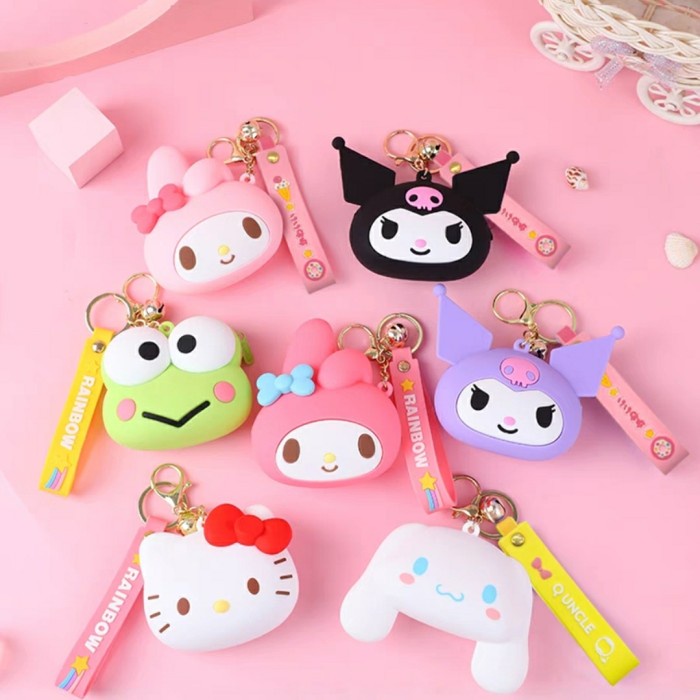 Gantungan Tas/Kunci Dompet Koin Silicon Sanrio Head (Q Uncle) 100% ORIGINAL