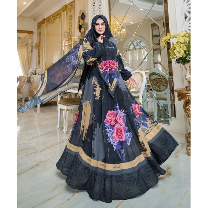 Gamis Syari Ceruty Full Printing YCBeauty