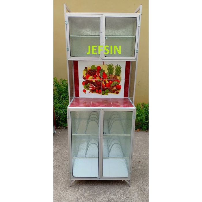 Promo Rak Piring Alumunium, Kaca+Keramik 2Pintu, Kuat, Termurah