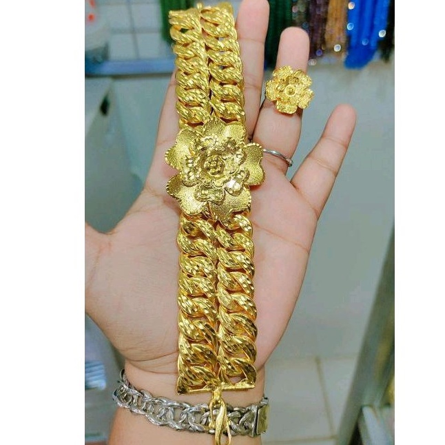 Set Gelang Cincin Sisik naga 2 lapis emas import
