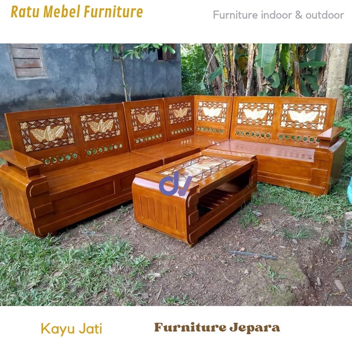 UJ 30 Kursi sofa tamu sudut kayu jati kualitas bagus - Tanpa busa