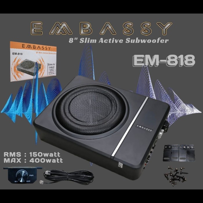 ✅Ori Subwofer Embassy Em 818 8Ins Subwofer Aktif Kolong Slim Buat Di Mobil Terbatas