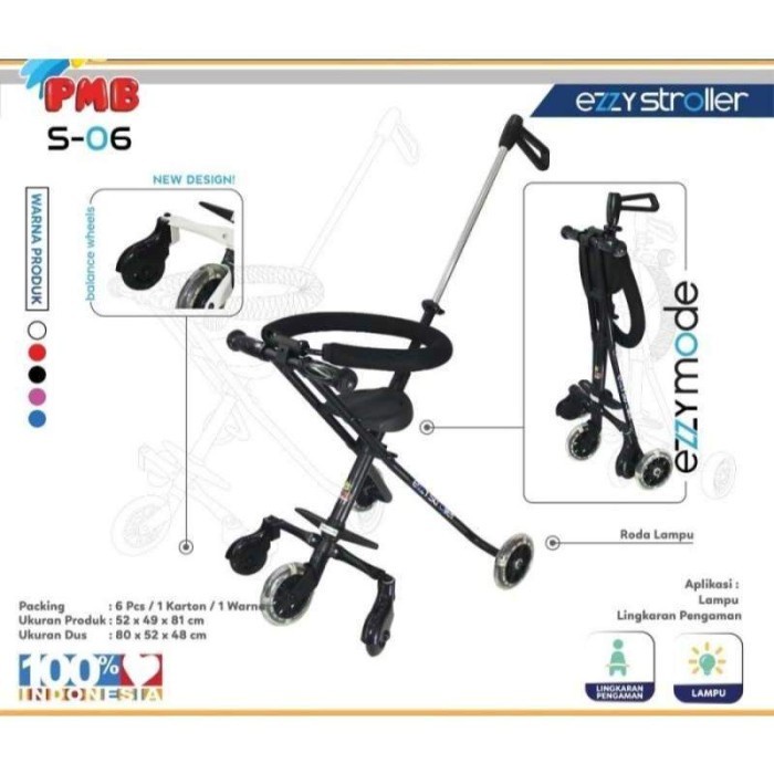 Promo Kursi Dorong Bayi 5 Roda Pmb S06 Ezzy Stroller Mini Trike Pengaman