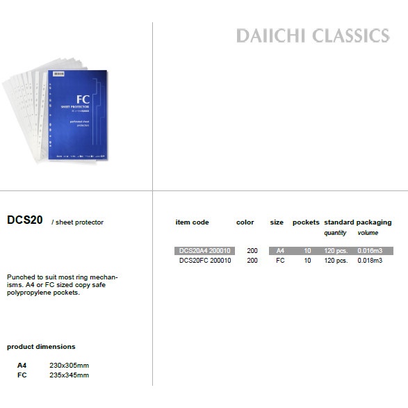 

Ready Sheet Protector - Daiichi Classic Series - A4 50 Pieces Pack (Each) Garansi