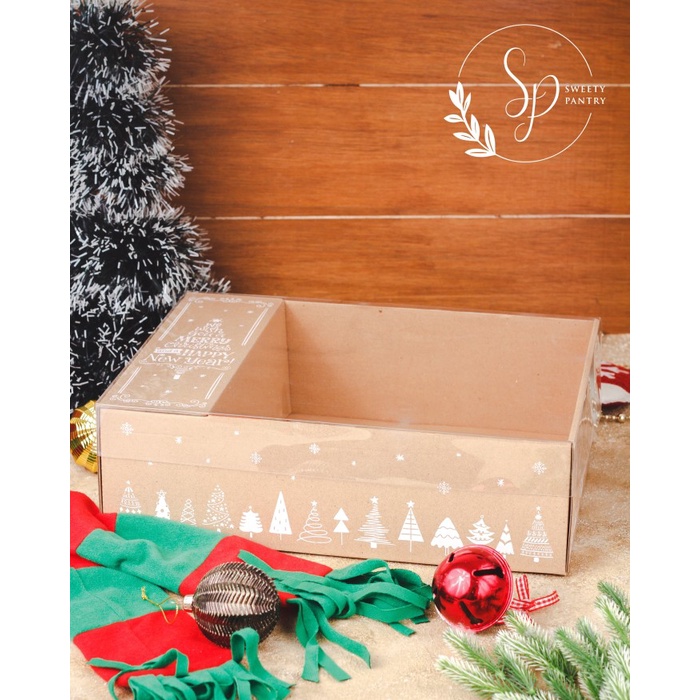 Dus Box Packaging Kotak kue Puding Sekat Window mika Motif NATAL Uk 25