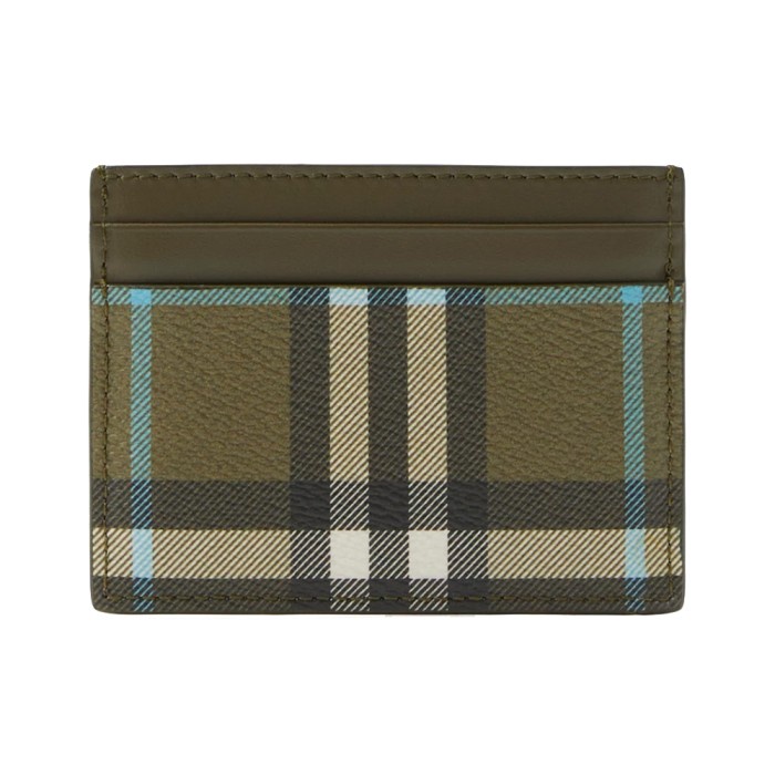 

Check and Leather Card Holder Olive Green Man