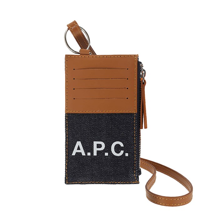 

A.P.C Axelle Card Holder with Strap Denim Leather Navy Brown