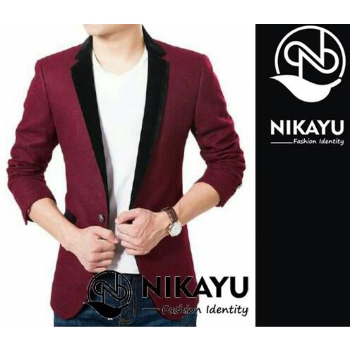 Blazer HARAZIMA - Jas Formal Pria Model Terbaru Casual Maroon Murah