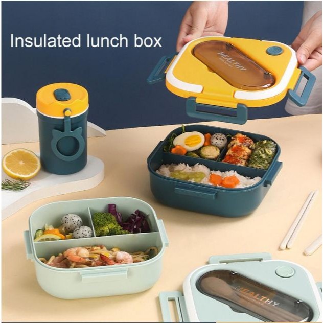 

TERLARIS MC- 1 Set Kotak Bento Set BPA Gratis Sendok Sumpit Soup Cup 3 Sekat