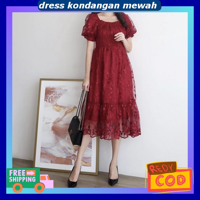 Dress Kondangan Wanita Kekinian Drwss Brokat Simple Elegant Baju Natal Wanita Dres Kekinian Dres Bru
