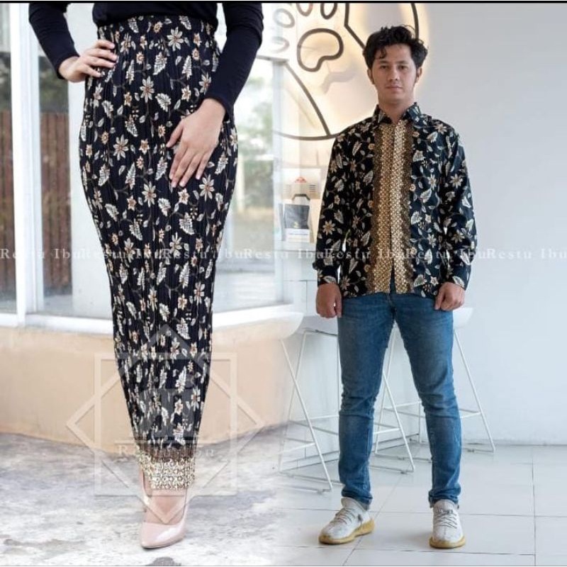 Couple Kemeja Batik Modern/Couple Batik Rok Plisket/Setelan Batik Couple Rok Kebaya Pesta