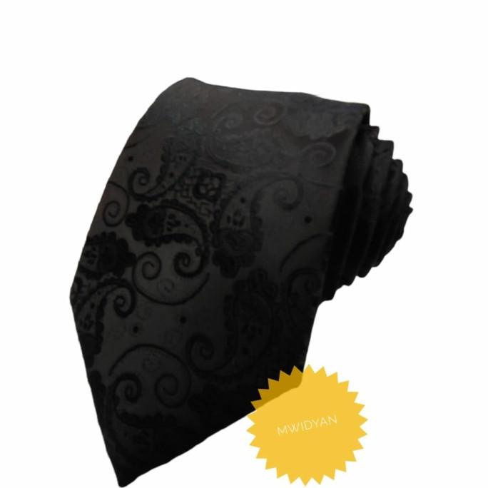 dasi pria hitam motif salur hitam texture dasi pria formal long tie