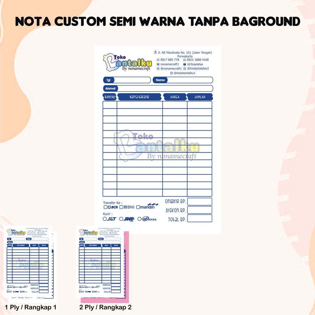 

Nota Custom Semi Colour/Warna Tanpa Baground