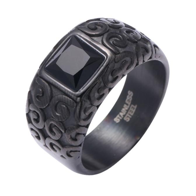 Cincin Titanium Pria Cincin Titanium Batu Permata Kristal Hitam