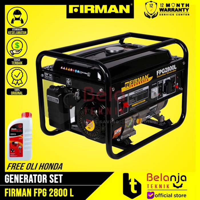 FIRMAN GENSET FPG 2800 L GENERATOR SET 2000 WATT BENSIN FGP2800L