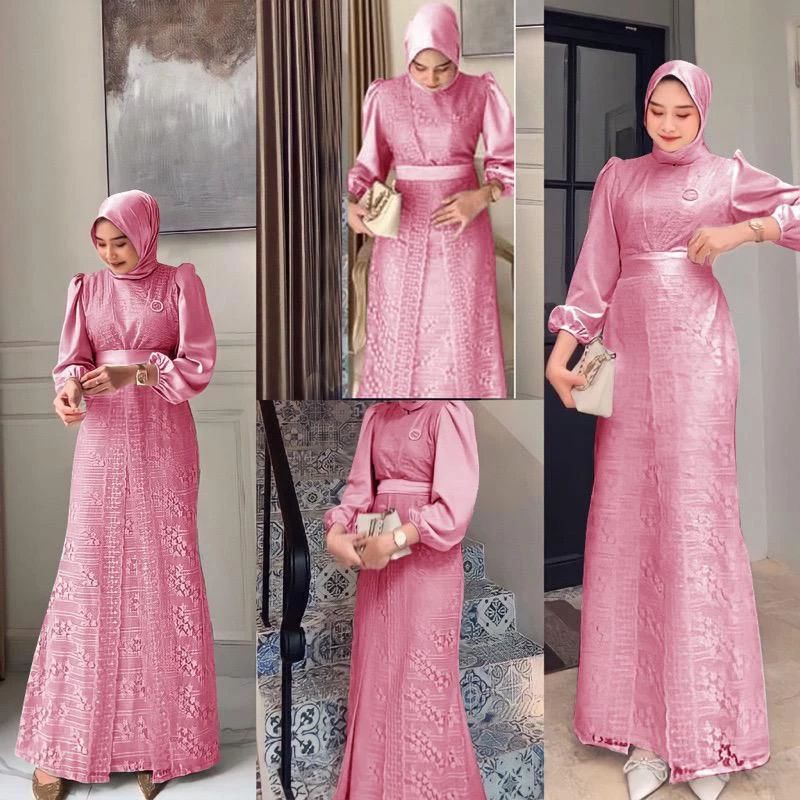 KALIA - BAJU DRESS GAMIS SATIN BROKAT BRUKAT WANITA MUSLIM UMROH PREMIUM UKURAN S M L XL XXL XXXL 3X