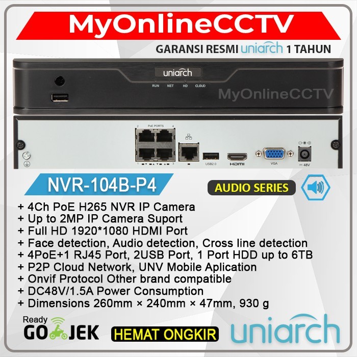 Murah Unv Nvr301-04Lb-P4 4Ch Poe Nvr Ip Camera Cctv Hd1080 H265 Resmi