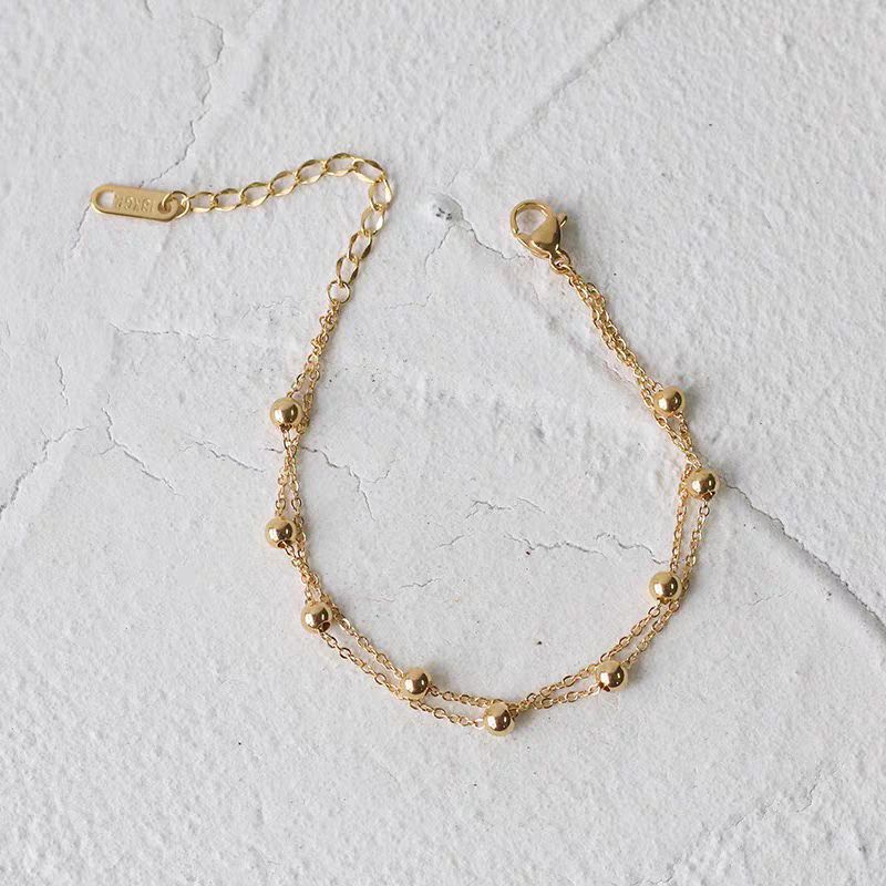 gelang rantai titanium 2 layer boba kecil kecil