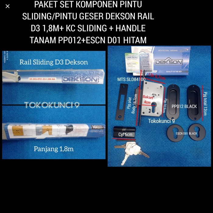 Rail Pintu Sliding D3 Dekson Komplit Set Kunci Sliding Hitam SLD84100