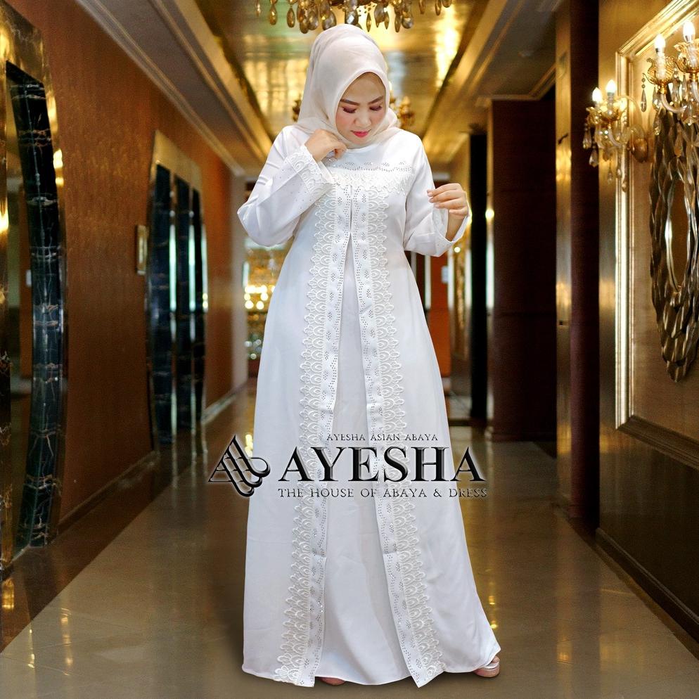Bisa Cod [ Ayesha ] Gamis Putih Wanita Abaya Putih Turkey Arab Turki Dress Wanita Muslim Terbaru Gro