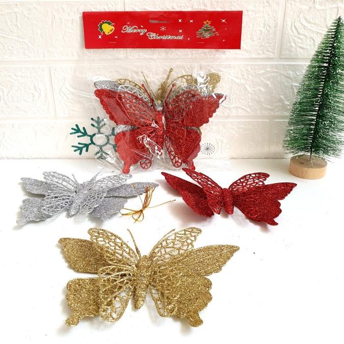 

Big Sale Kupu Kupu Dekor Isi 3 Hiasan Parcel Pohon Natal Butterfly Merah Gold Berkualitas
