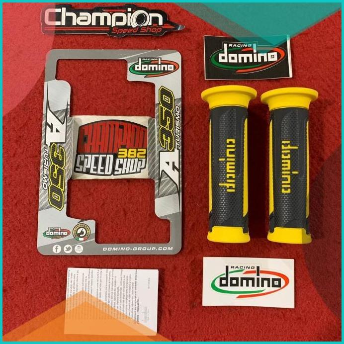 Handgrip DOMINO ORIGINAL ITALY A350 Turismo Black Yellow Hitam Kuning