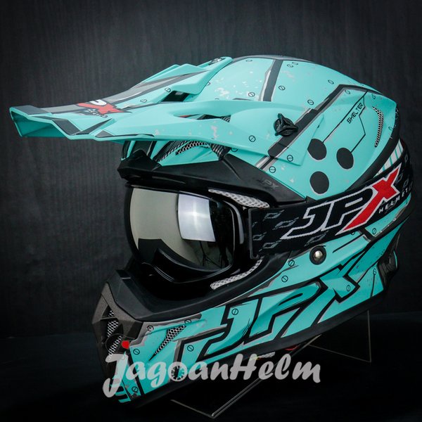 Jpx Helm Cross Fox 1 X20 Titan - Tosca Blue Doff -Fox1 - Goggle Jpx