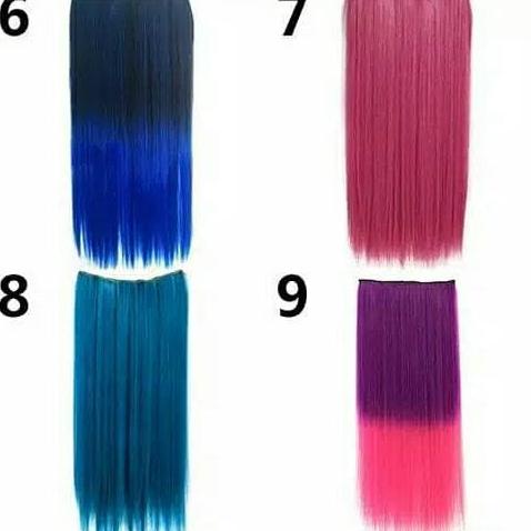 Wig Cosplay Rambut Wanita Hairclip Extension Ombre Lurus Panjang 55 cm